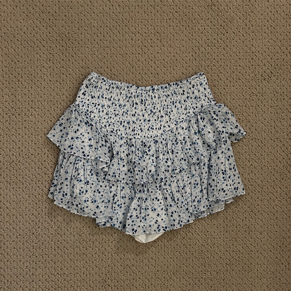 Rock n’ Rags Blue and White Floral Patterned Mini Skirt, Size S